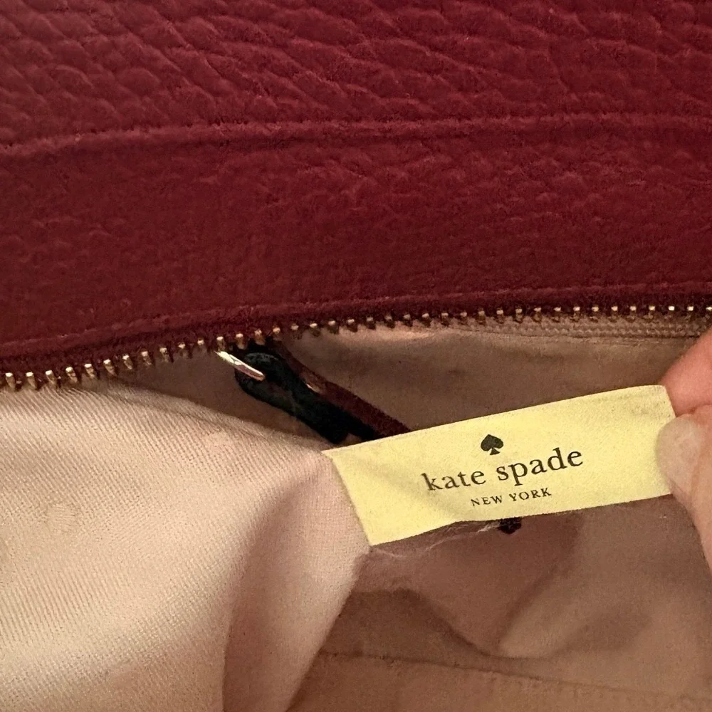 Kate Spade Burgundy Pebbled Leather and Suede Satchel Crossbody Bag